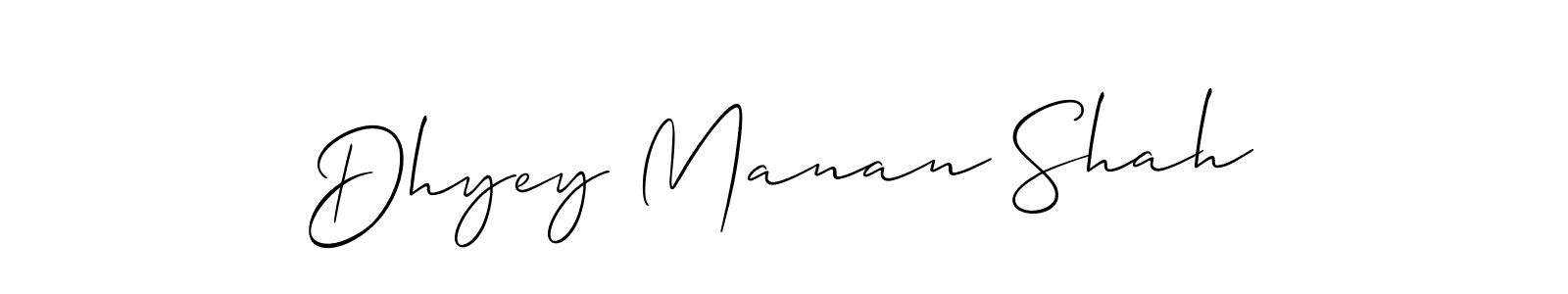 How to make Dhyey Manan Shah name signature. Use Allison_Script style for creating short signs online. This is the latest handwritten sign. Dhyey Manan Shah signature style 2 images and pictures png
