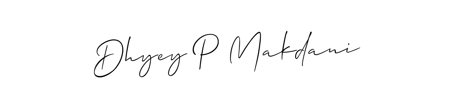 How to make Dhyey P Makdani name signature. Use Allison_Script style for creating short signs online. This is the latest handwritten sign. Dhyey P Makdani signature style 2 images and pictures png