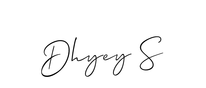 The best way (Allison_Script) to make a short signature is to pick only two or three words in your name. The name Dhyey S include a total of six letters. For converting this name. Dhyey S signature style 2 images and pictures png