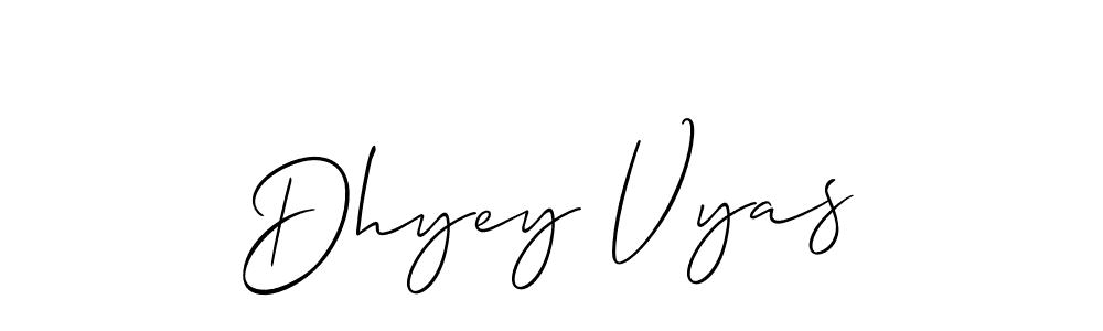 Also You can easily find your signature by using the search form. We will create Dhyey Vyas name handwritten signature images for you free of cost using Allison_Script sign style. Dhyey Vyas signature style 2 images and pictures png