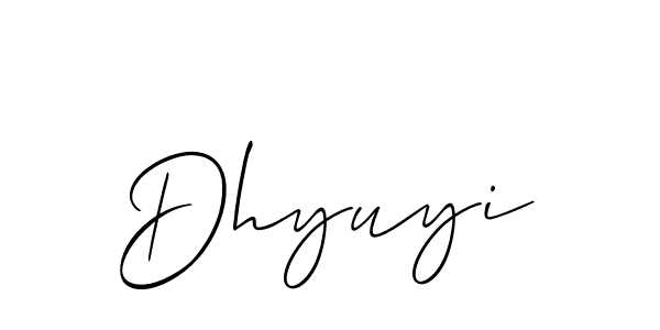 The best way (Allison_Script) to make a short signature is to pick only two or three words in your name. The name Dhyuyi include a total of six letters. For converting this name. Dhyuyi signature style 2 images and pictures png