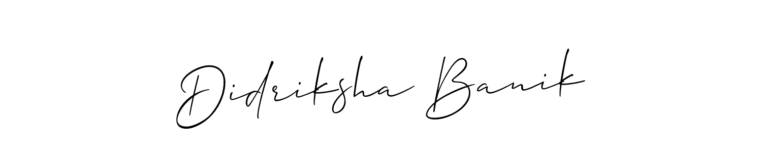Make a short Didriksha Banik signature style. Manage your documents anywhere anytime using Allison_Script. Create and add eSignatures, submit forms, share and send files easily. Didriksha Banik signature style 2 images and pictures png