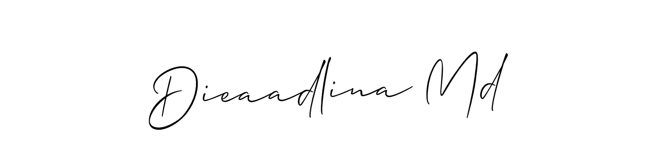 You should practise on your own different ways (Allison_Script) to write your name (Dieaadlina Md) in signature. don't let someone else do it for you. Dieaadlina Md signature style 2 images and pictures png