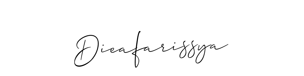 Allison_Script is a professional signature style that is perfect for those who want to add a touch of class to their signature. It is also a great choice for those who want to make their signature more unique. Get Dieafarissya name to fancy signature for free. Dieafarissya signature style 2 images and pictures png