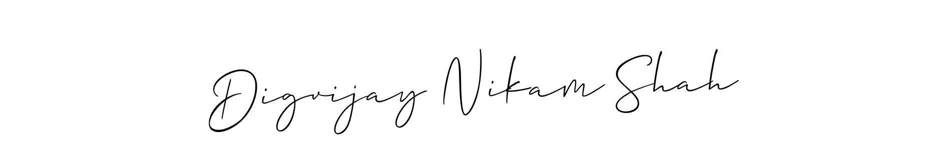 Make a beautiful signature design for name Digvijay Nikam Shah. With this signature (Allison_Script) style, you can create a handwritten signature for free. Digvijay Nikam Shah signature style 2 images and pictures png