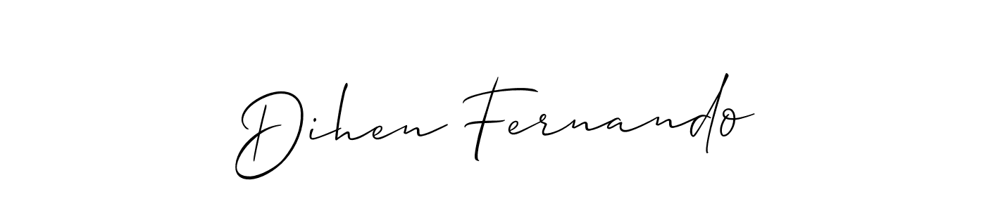 The best way (Allison_Script) to make a short signature is to pick only two or three words in your name. The name Dihen Fernando include a total of six letters. For converting this name. Dihen Fernando signature style 2 images and pictures png