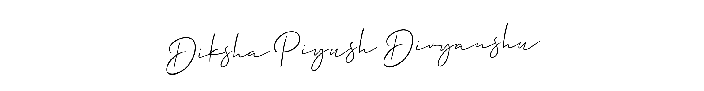 How to make Diksha Piyush Divyanshu name signature. Use Allison_Script style for creating short signs online. This is the latest handwritten sign. Diksha Piyush Divyanshu signature style 2 images and pictures png