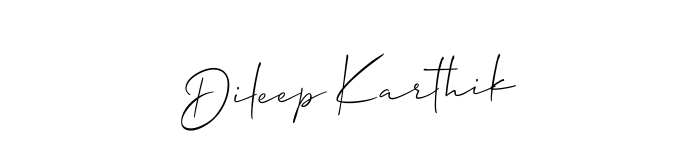 Create a beautiful signature design for name Dileep Karthik. With this signature (Allison_Script) fonts, you can make a handwritten signature for free. Dileep Karthik signature style 2 images and pictures png