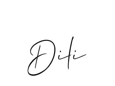 Make a beautiful signature design for name Dili. With this signature (Allison_Script) style, you can create a handwritten signature for free. Dili signature style 2 images and pictures png