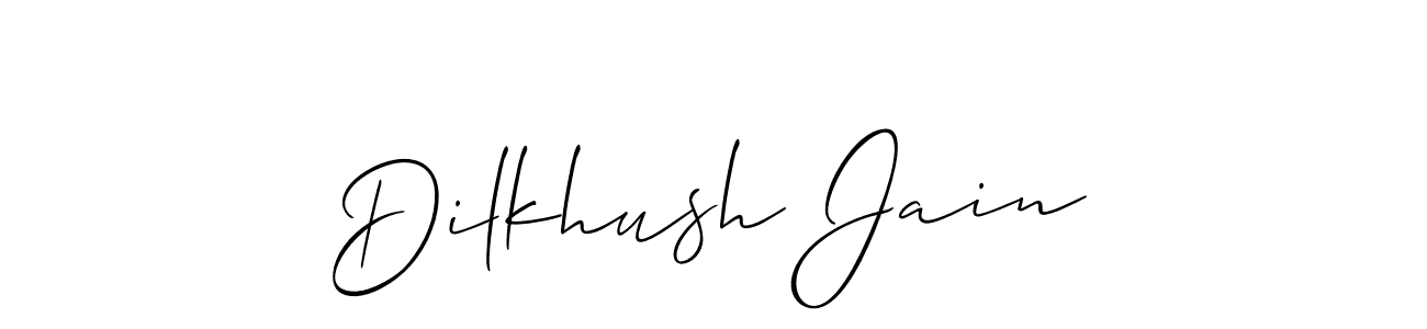 Allison_Script is a professional signature style that is perfect for those who want to add a touch of class to their signature. It is also a great choice for those who want to make their signature more unique. Get Dilkhush Jain name to fancy signature for free. Dilkhush Jain signature style 2 images and pictures png