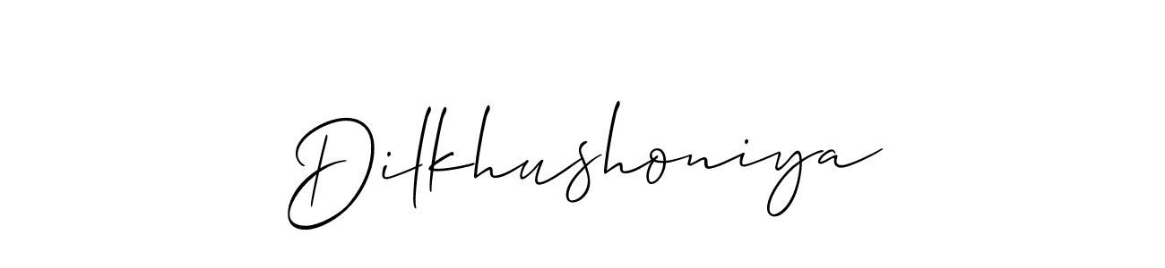 The best way (Allison_Script) to make a short signature is to pick only two or three words in your name. The name Dilkhushoniya include a total of six letters. For converting this name. Dilkhushoniya signature style 2 images and pictures png