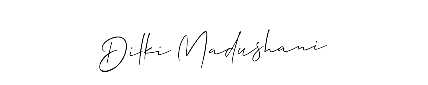 Also You can easily find your signature by using the search form. We will create Dilki Madushani name handwritten signature images for you free of cost using Allison_Script sign style. Dilki Madushani signature style 2 images and pictures png