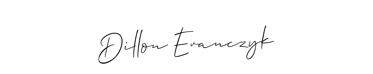 Make a short Dillon Evanczyk signature style. Manage your documents anywhere anytime using Allison_Script. Create and add eSignatures, submit forms, share and send files easily. Dillon Evanczyk signature style 2 images and pictures png