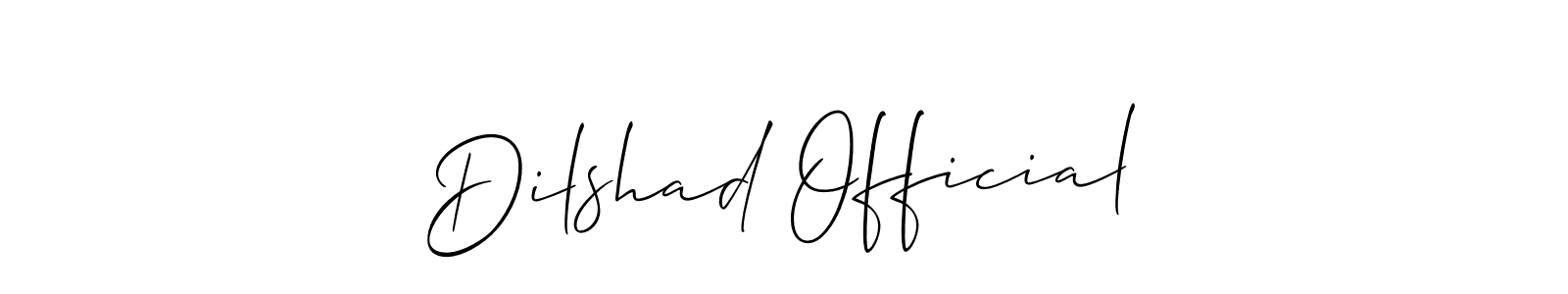 The best way (Allison_Script) to make a short signature is to pick only two or three words in your name. The name Dilshad Official include a total of six letters. For converting this name. Dilshad Official signature style 2 images and pictures png