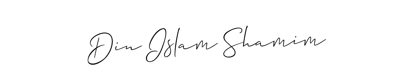 The best way (Allison_Script) to make a short signature is to pick only two or three words in your name. The name Din Islam Shamim include a total of six letters. For converting this name. Din Islam Shamim signature style 2 images and pictures png