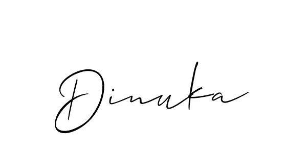 Make a beautiful signature design for name Dinuka. With this signature (Allison_Script) style, you can create a handwritten signature for free. Dinuka signature style 2 images and pictures png