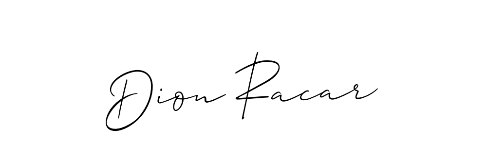 Use a signature maker to create a handwritten signature online. With this signature software, you can design (Allison_Script) your own signature for name Dion Racar. Dion Racar signature style 2 images and pictures png