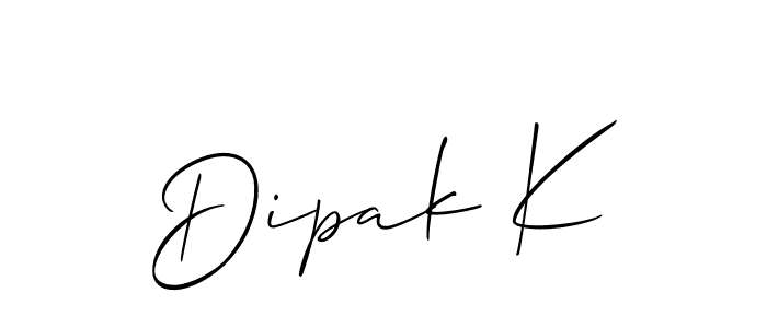 How to make Dipak K signature? Allison_Script is a professional autograph style. Create handwritten signature for Dipak K name. Dipak K signature style 2 images and pictures png