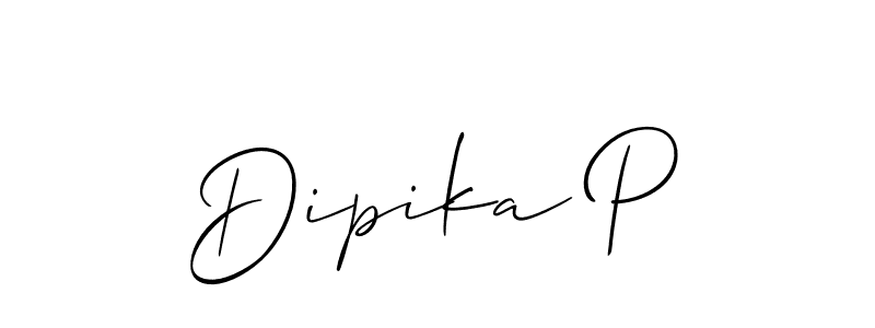 The best way (Allison_Script) to make a short signature is to pick only two or three words in your name. The name Dipika P include a total of six letters. For converting this name. Dipika P signature style 2 images and pictures png