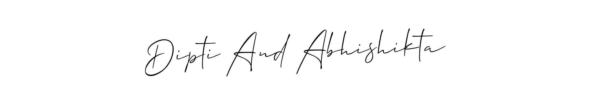 The best way (Allison_Script) to make a short signature is to pick only two or three words in your name. The name Dipti And Abhishikta include a total of six letters. For converting this name. Dipti And Abhishikta signature style 2 images and pictures png