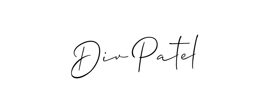 Allison_Script is a professional signature style that is perfect for those who want to add a touch of class to their signature. It is also a great choice for those who want to make their signature more unique. Get Div Patel name to fancy signature for free. Div Patel signature style 2 images and pictures png