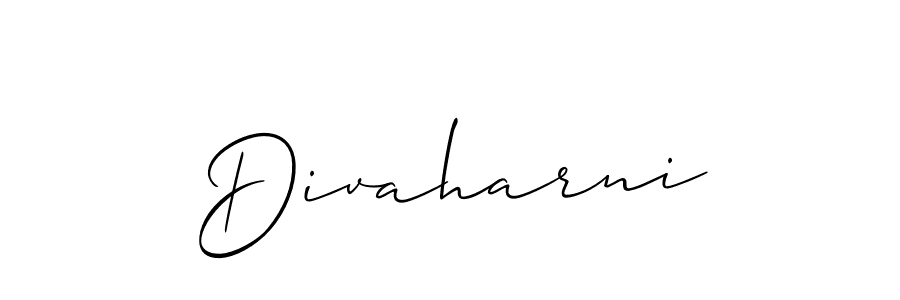 Use a signature maker to create a handwritten signature online. With this signature software, you can design (Allison_Script) your own signature for name Divaharni. Divaharni signature style 2 images and pictures png