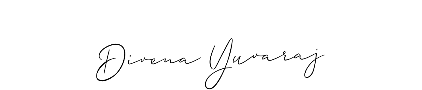 The best way (Allison_Script) to make a short signature is to pick only two or three words in your name. The name Divena Yuvaraj include a total of six letters. For converting this name. Divena Yuvaraj signature style 2 images and pictures png