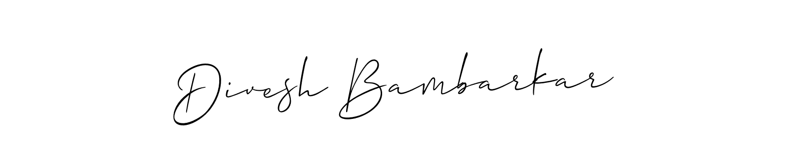 The best way (Allison_Script) to make a short signature is to pick only two or three words in your name. The name Divesh Bambarkar include a total of six letters. For converting this name. Divesh Bambarkar signature style 2 images and pictures png