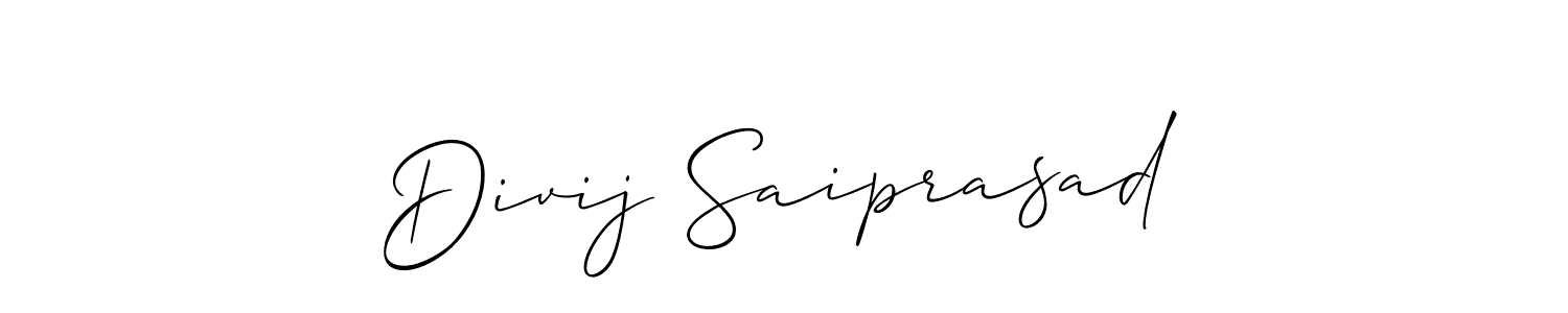 This is the best signature style for the Divij Saiprasad name. Also you like these signature font (Allison_Script). Mix name signature. Divij Saiprasad signature style 2 images and pictures png