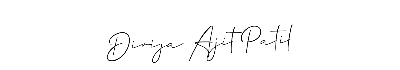 Allison_Script is a professional signature style that is perfect for those who want to add a touch of class to their signature. It is also a great choice for those who want to make their signature more unique. Get Divija Ajit Patil name to fancy signature for free. Divija Ajit Patil signature style 2 images and pictures png