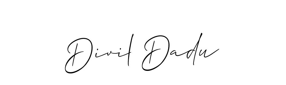 Allison_Script is a professional signature style that is perfect for those who want to add a touch of class to their signature. It is also a great choice for those who want to make their signature more unique. Get Divil Dadu name to fancy signature for free. Divil Dadu signature style 2 images and pictures png