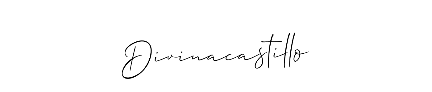 It looks lik you need a new signature style for name Divinacastillo. Design unique handwritten (Allison_Script) signature with our free signature maker in just a few clicks. Divinacastillo signature style 2 images and pictures png