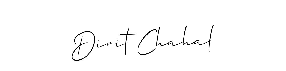 The best way (Allison_Script) to make a short signature is to pick only two or three words in your name. The name Divit Chahal include a total of six letters. For converting this name. Divit Chahal signature style 2 images and pictures png
