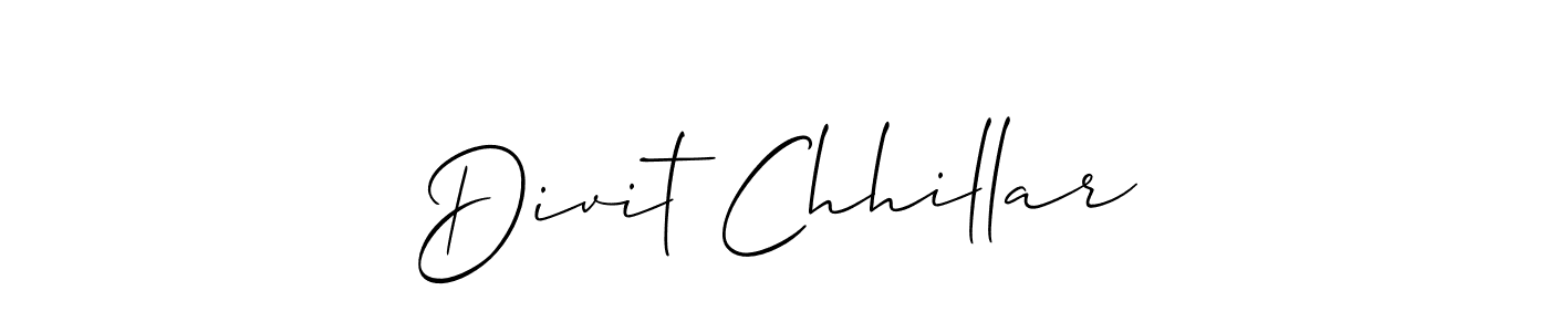 The best way (Allison_Script) to make a short signature is to pick only two or three words in your name. The name Divit Chhillar include a total of six letters. For converting this name. Divit Chhillar signature style 2 images and pictures png