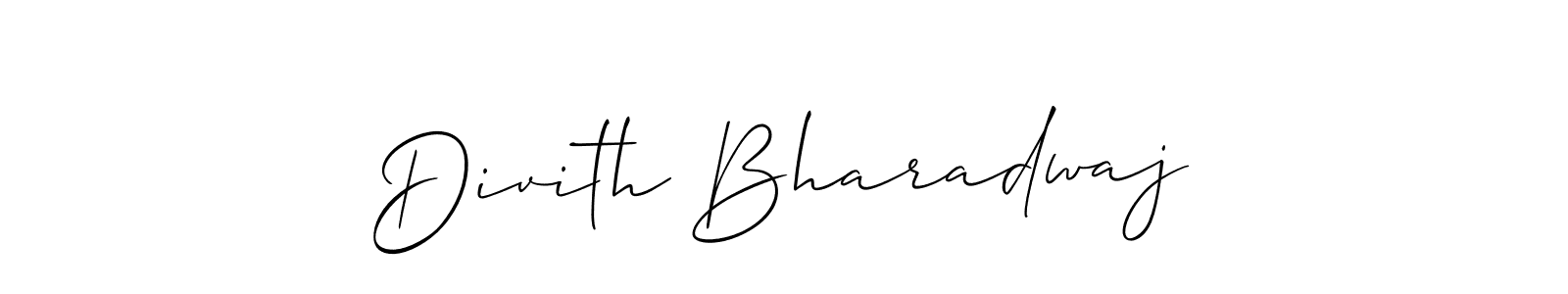 The best way (Allison_Script) to make a short signature is to pick only two or three words in your name. The name Divith Bharadwaj include a total of six letters. For converting this name. Divith Bharadwaj signature style 2 images and pictures png