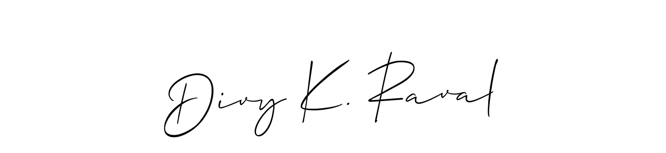 The best way (Allison_Script) to make a short signature is to pick only two or three words in your name. The name Divy K. Raval include a total of six letters. For converting this name. Divy K. Raval signature style 2 images and pictures png