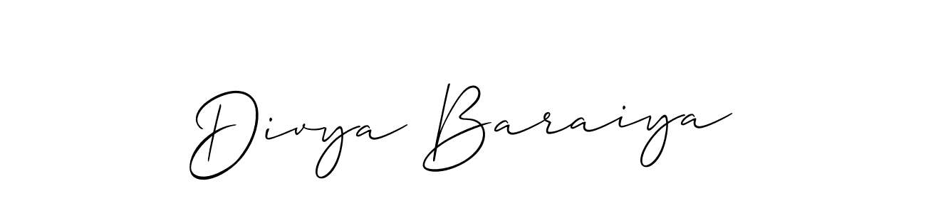 Divya Baraiya stylish signature style. Best Handwritten Sign (Allison_Script) for my name. Handwritten Signature Collection Ideas for my name Divya Baraiya. Divya Baraiya signature style 2 images and pictures png