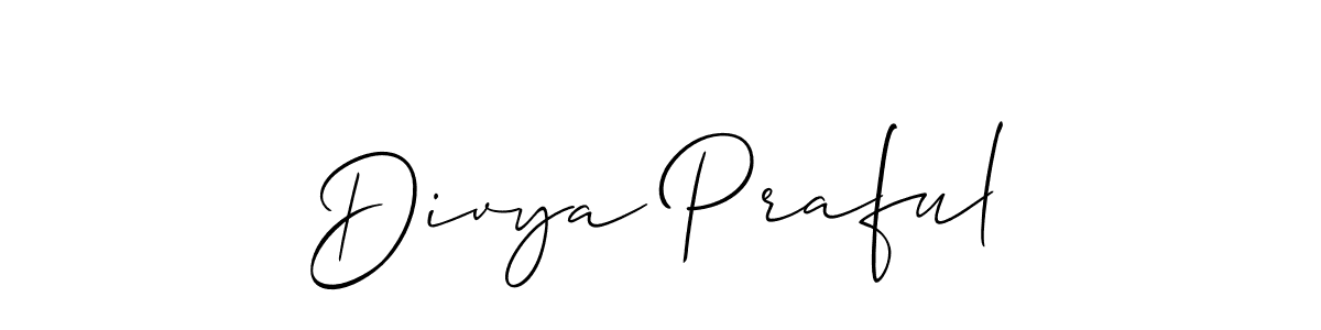 Design your own signature with our free online signature maker. With this signature software, you can create a handwritten (Allison_Script) signature for name Divya Praful. Divya Praful signature style 2 images and pictures png