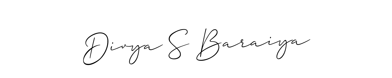The best way (Allison_Script) to make a short signature is to pick only two or three words in your name. The name Divya S Baraiya include a total of six letters. For converting this name. Divya S Baraiya signature style 2 images and pictures png