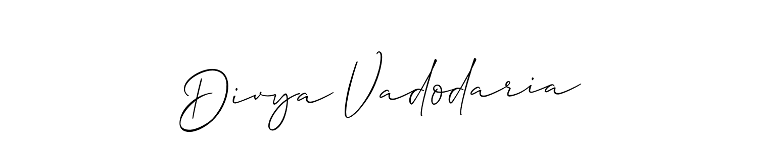The best way (Allison_Script) to make a short signature is to pick only two or three words in your name. The name Divya Vadodaria include a total of six letters. For converting this name. Divya Vadodaria signature style 2 images and pictures png