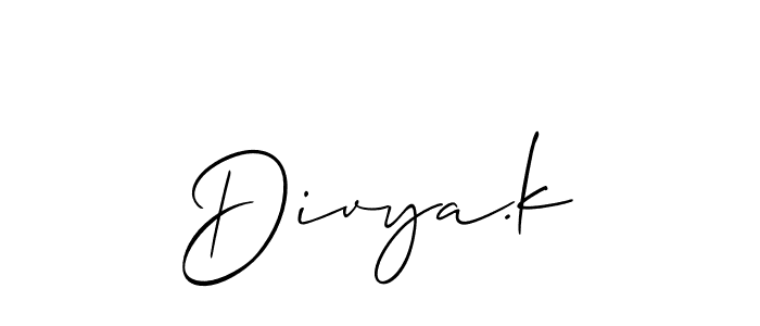 Use a signature maker to create a handwritten signature online. With this signature software, you can design (Allison_Script) your own signature for name Divya.k. Divya.k signature style 2 images and pictures png