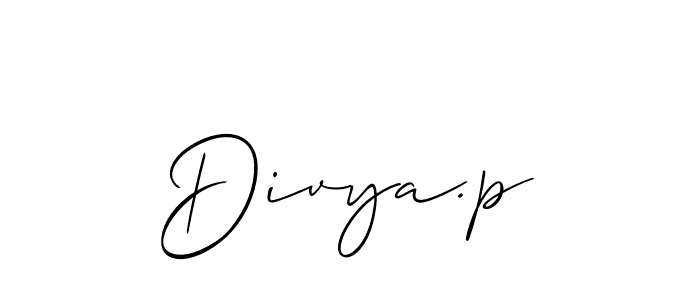 Also You can easily find your signature by using the search form. We will create Divya.p name handwritten signature images for you free of cost using Allison_Script sign style. Divya.p signature style 2 images and pictures png