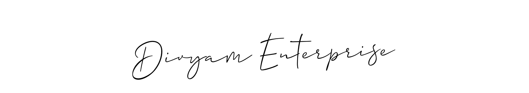 The best way (Allison_Script) to make a short signature is to pick only two or three words in your name. The name Divyam Enterprise include a total of six letters. For converting this name. Divyam Enterprise signature style 2 images and pictures png