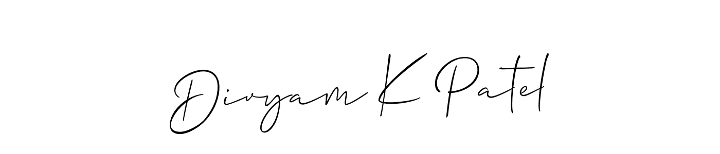 Divyam K Patel stylish signature style. Best Handwritten Sign (Allison_Script) for my name. Handwritten Signature Collection Ideas for my name Divyam K Patel. Divyam K Patel signature style 2 images and pictures png