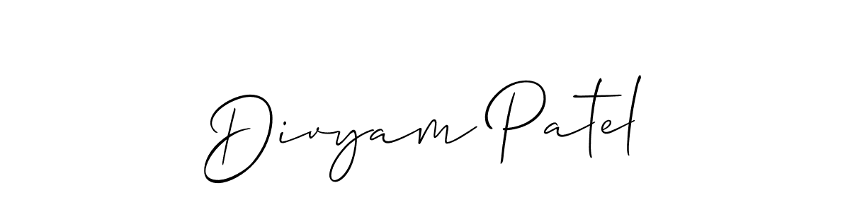 You should practise on your own different ways (Allison_Script) to write your name (Divyam Patel) in signature. don't let someone else do it for you. Divyam Patel signature style 2 images and pictures png