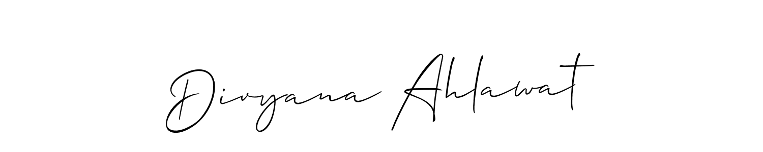 How to make Divyana Ahlawat name signature. Use Allison_Script style for creating short signs online. This is the latest handwritten sign. Divyana Ahlawat signature style 2 images and pictures png