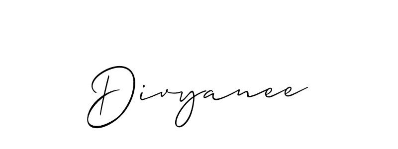 The best way (Allison_Script) to make a short signature is to pick only two or three words in your name. The name Divyanee include a total of six letters. For converting this name. Divyanee signature style 2 images and pictures png