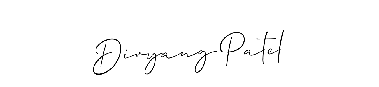 Create a beautiful signature design for name Divyang Patel. With this signature (Allison_Script) fonts, you can make a handwritten signature for free. Divyang Patel signature style 2 images and pictures png