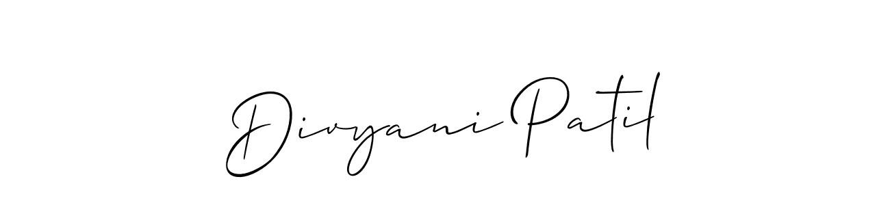 Also You can easily find your signature by using the search form. We will create Divyani Patil name handwritten signature images for you free of cost using Allison_Script sign style. Divyani Patil signature style 2 images and pictures png