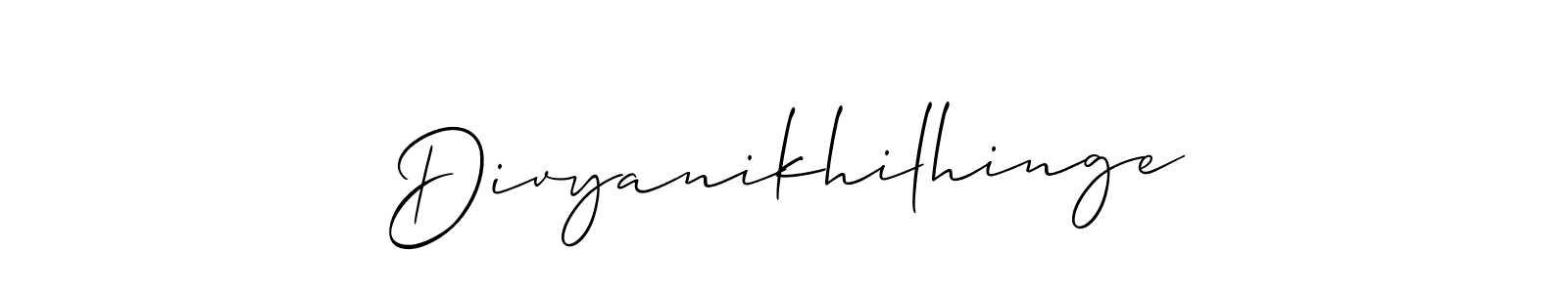 Allison_Script is a professional signature style that is perfect for those who want to add a touch of class to their signature. It is also a great choice for those who want to make their signature more unique. Get Divyanikhilhinge name to fancy signature for free. Divyanikhilhinge signature style 2 images and pictures png
